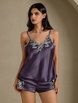 [Purple Gray] SilkSilky-CA Spaghetti Strap V Neck Camisole Set 001