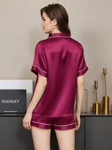[Fuchsia] SilkSilky-CA Short Sleeve Lapel Collar Women's Pajamas 002