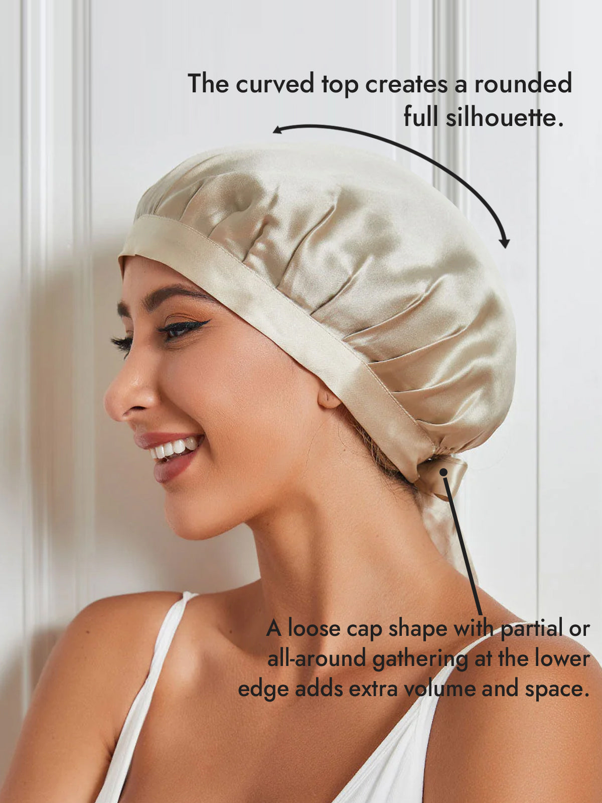 [Beige] SilkSilky-CA Pure Silk Sleep Cap 003