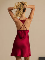 [Wine] SilkSilky-CA Spaghetti Strap Deep V Neck Nightgown 002