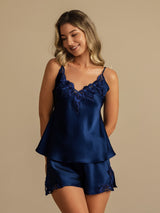 [Dark Blue] SilkSilky-CA Spaghetti Strap V Neck Camisole Set 001
