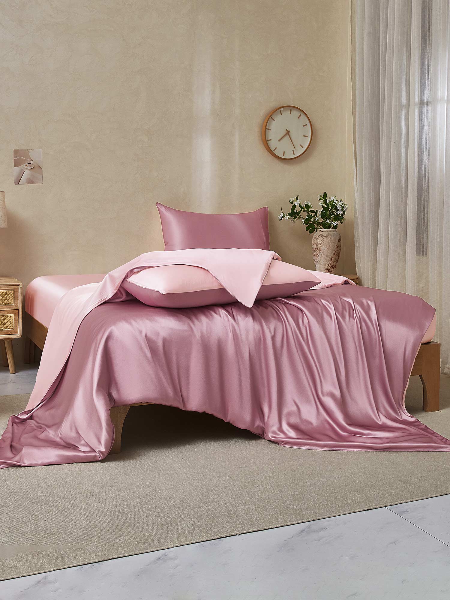 [PaleMauve+LightPink] SilkSilky-CA 22Momme Pure Silk Bedding Set 002,