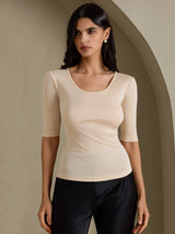 [Beige] SilkSilky-CA Half Sleeve Women's T-Shirt 003