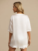 [White] SilkSilky-CA Short Sleeve Round Neck Women's Pajamas 002