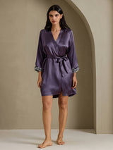 [Purple Gray] SilkSilky-CA 3/4 Sleeve Women's Robe 008
