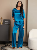 [Teal] SilkSilky-CA Half Sleeve Round Neck Women's Pajamas 004