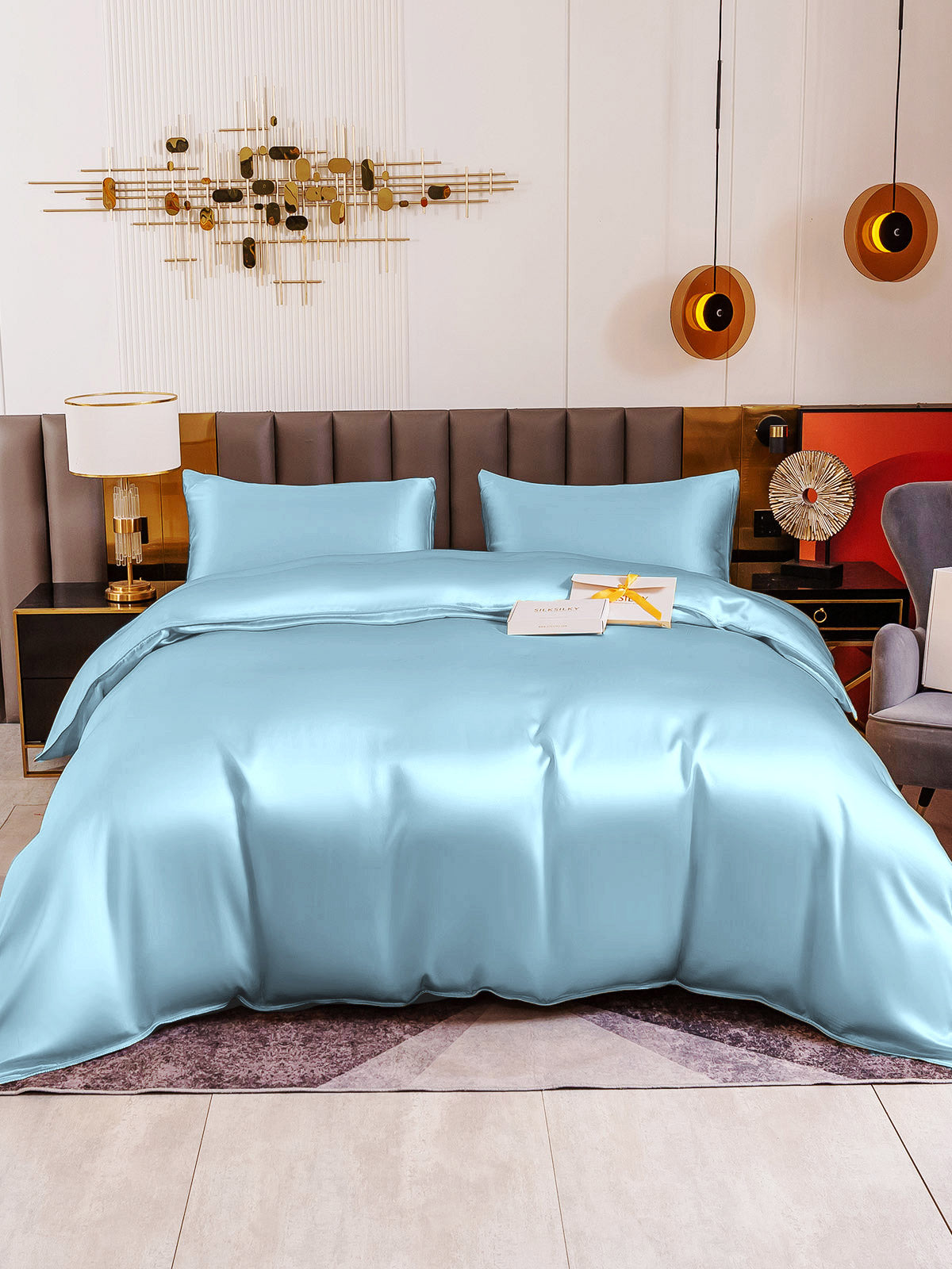 SilkSilky CA 19Momme Pure Silk Bedding Set LightBlue 005