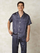 [NavyGinkgo] SilkSilky-CA Pure Silk Lapel Collar Men's Pajamas 004