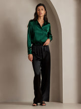 [Dark Green] SilkSilky-CA Long Sleeve Lapel Collar Women's Shirt 005
