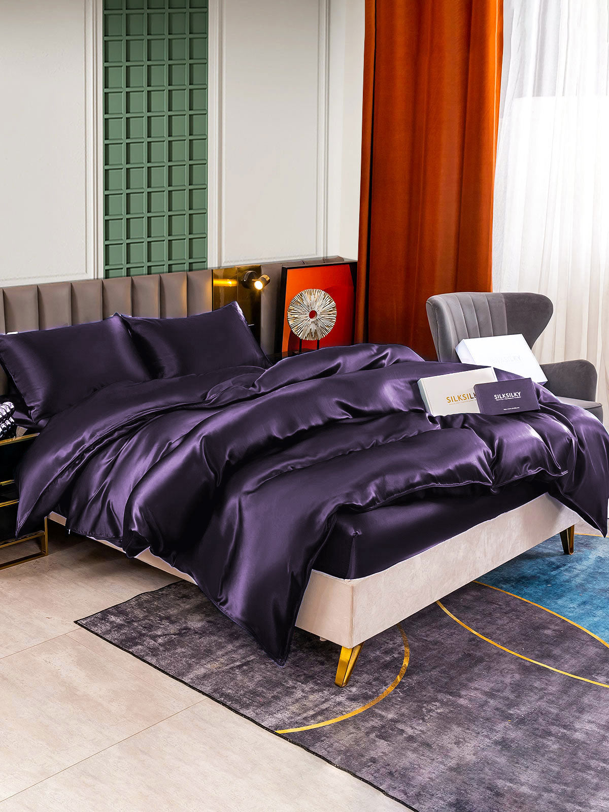 [Deep Purple] SilkSilky-CA 22Momme Pure Silk Bedding Set 003,