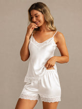[White] SilkSilky-CA Spaghetti Strap V Neck Camisole Set 003