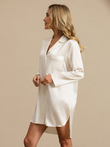 [White] SilkSilky-CA Long Sleeve Notch Collar Nightshirt 005
