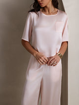 [Pink] SilkSilky-CA Half Sleeve Round Neck Women's Pajamas 007