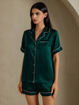 [Dark Green] SilkSilky-CA Short Sleeve Lapel Collar Women's Pajamas 003