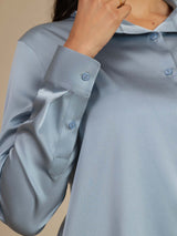 [Grayish Blue] SilkSilky-CA Long Sleeve Lapel Collar Women's Shirt 004