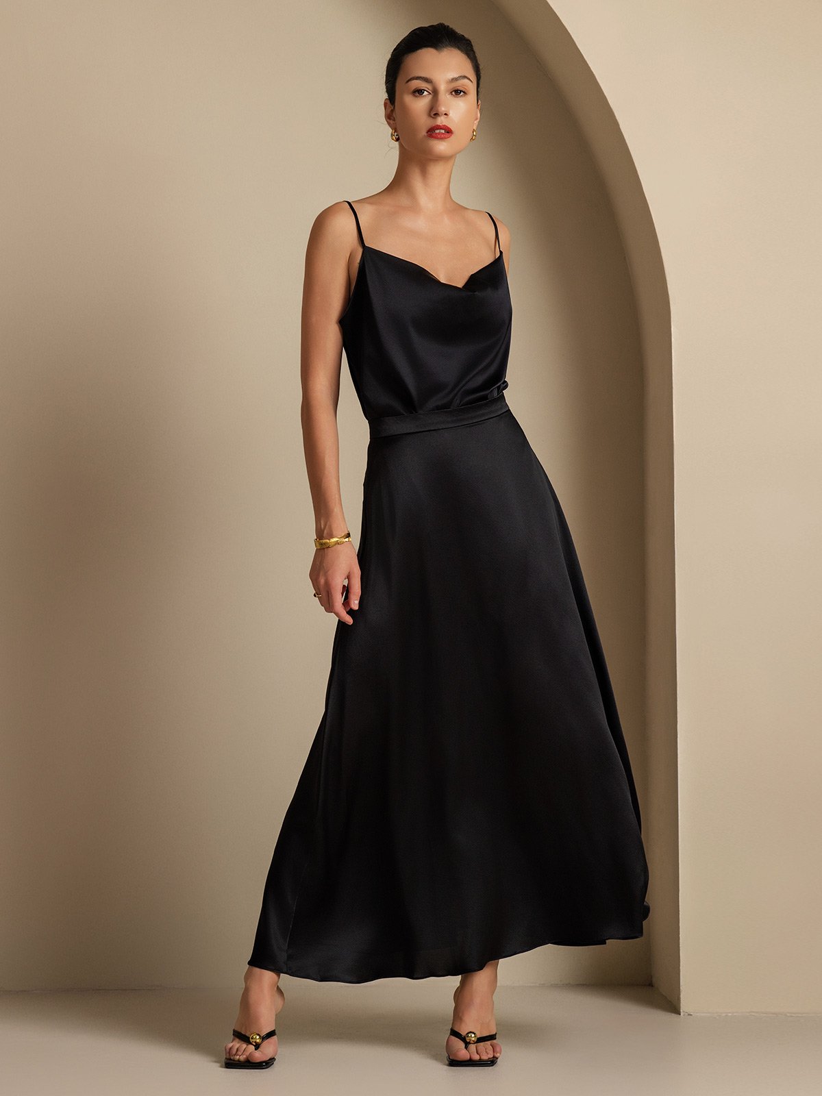 [Black] SilkSilky-CA 19Momme Silk Skirt 004,