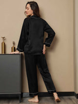 [Black] SilkSilky-CA Long Sleeve Lapel Collar Women's Pajamas 002