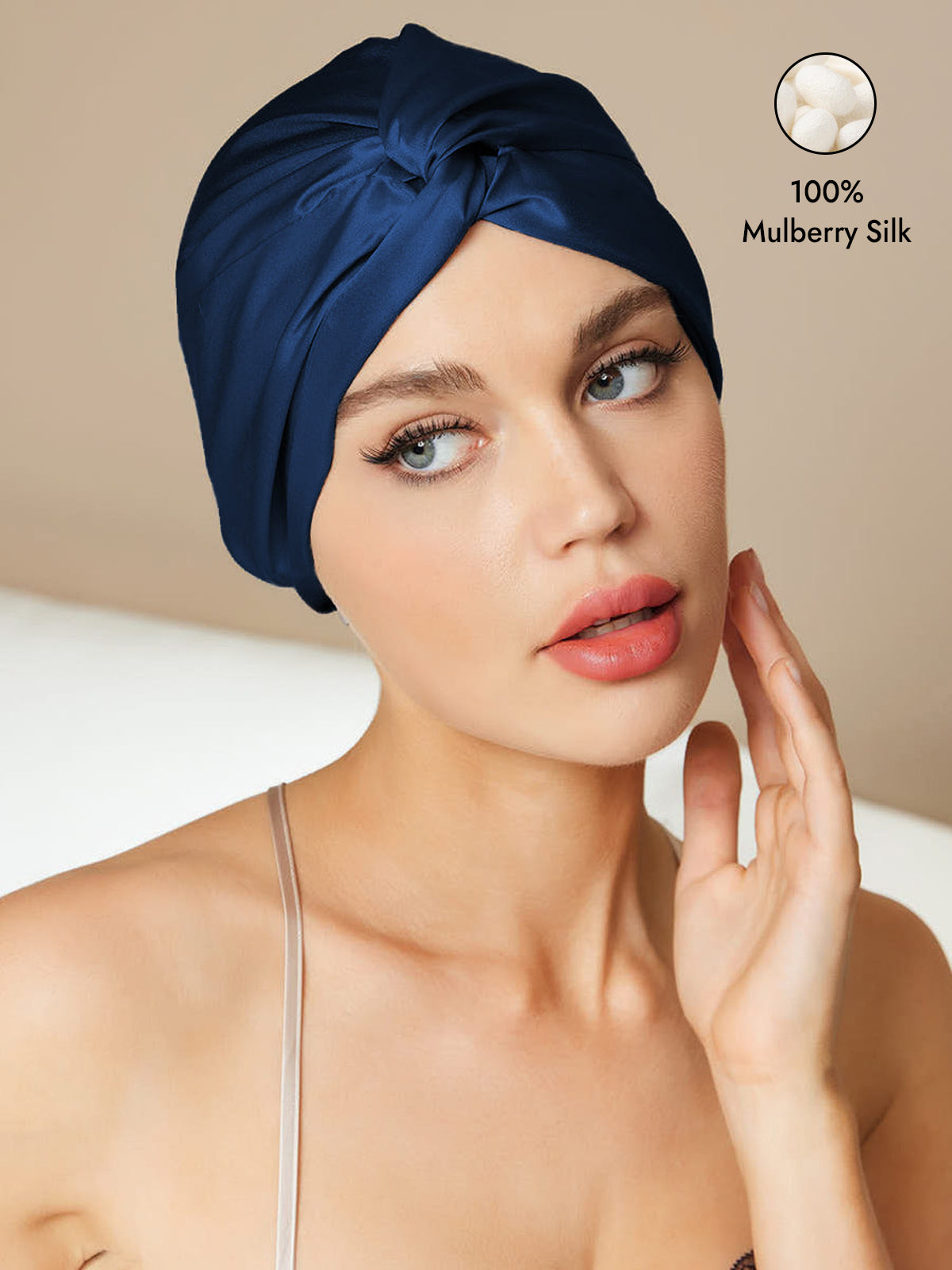 [Dark Blue] SilkSilky-CA Pure Silk Sleep Cap 001