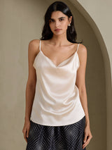 [Beige] SilkSilky-CA Spaghetti Strap Cowl Neck Camisole 001