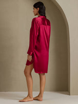 [Wine] SilkSilky-CA Long Sleeve Lapel Collar Nightshirt 002