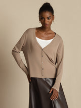 [Tan] SilkSilky-CA Long Sleeve Women's Cardigan 001