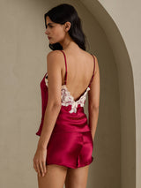 [Wine] SilkSilky-CA Spaghetti Strap V Neck Camisole Set 002
