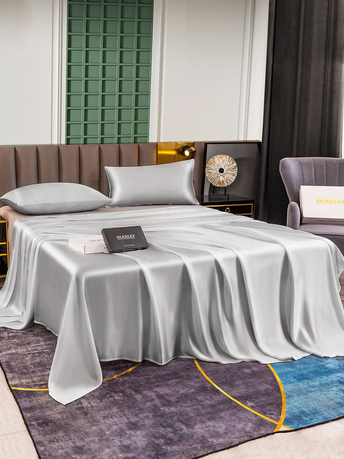 [Silver] SilkSilky-CA 25Momme Pure Silk Bedding Set 001