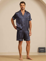 [Navy Chain] SilkSilky-CA Short Sleeve Notch Collar Men's Pajamas 001