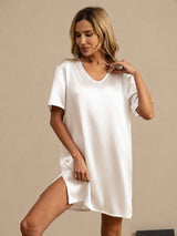 [White] SilkSilky-CA Half Sleeve V Neck Nightgown 003