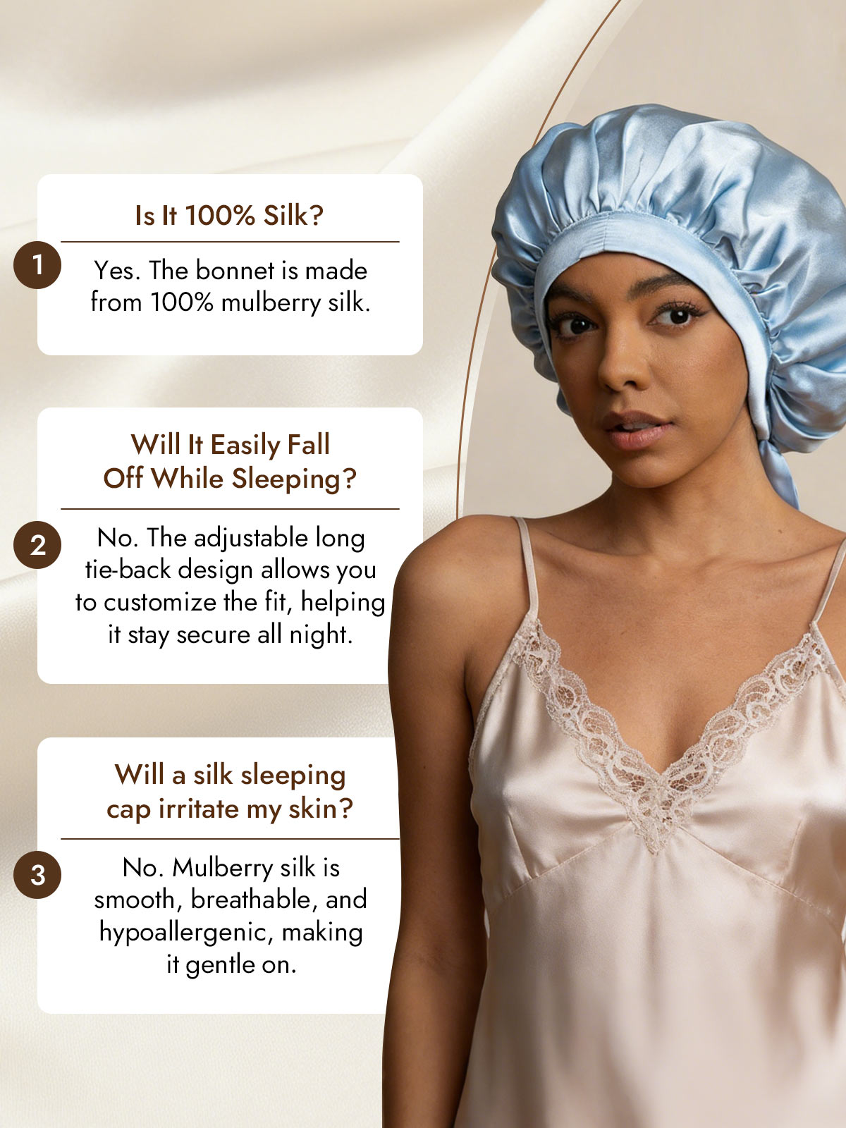 [Light Blue] SilkSilky-CA Pure Silk Sleep Cap 007