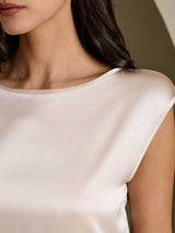 [Beige] SilkSilky-CA Cap Sleeve Round Neck Women's T-Shirt 004