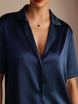 [Dark Blue] SilkSilky-CA Short Sleeve Notch Collar Women's Shirt 004