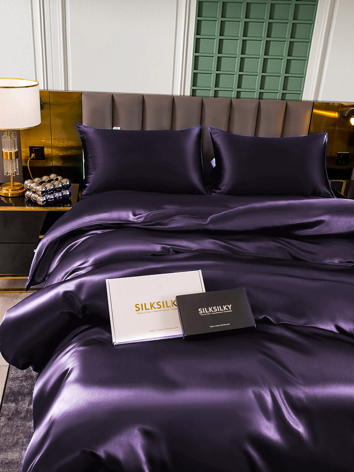 [Deep Purple] SilkSilky-CA 22Momme Pure Silk Bedding Set 005,