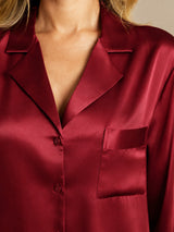 [Wine] SilkSilky-CA Long Sleeve Lapel Collar Nightshirt 005