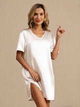 [White] SilkSilky-CA Half Sleeve V Neck Nightgown 001