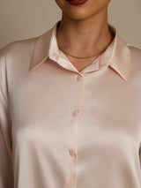 [Light Pink] SilkSilky-CA Long Sleeve Lapel Collar Women's Shirt 004
