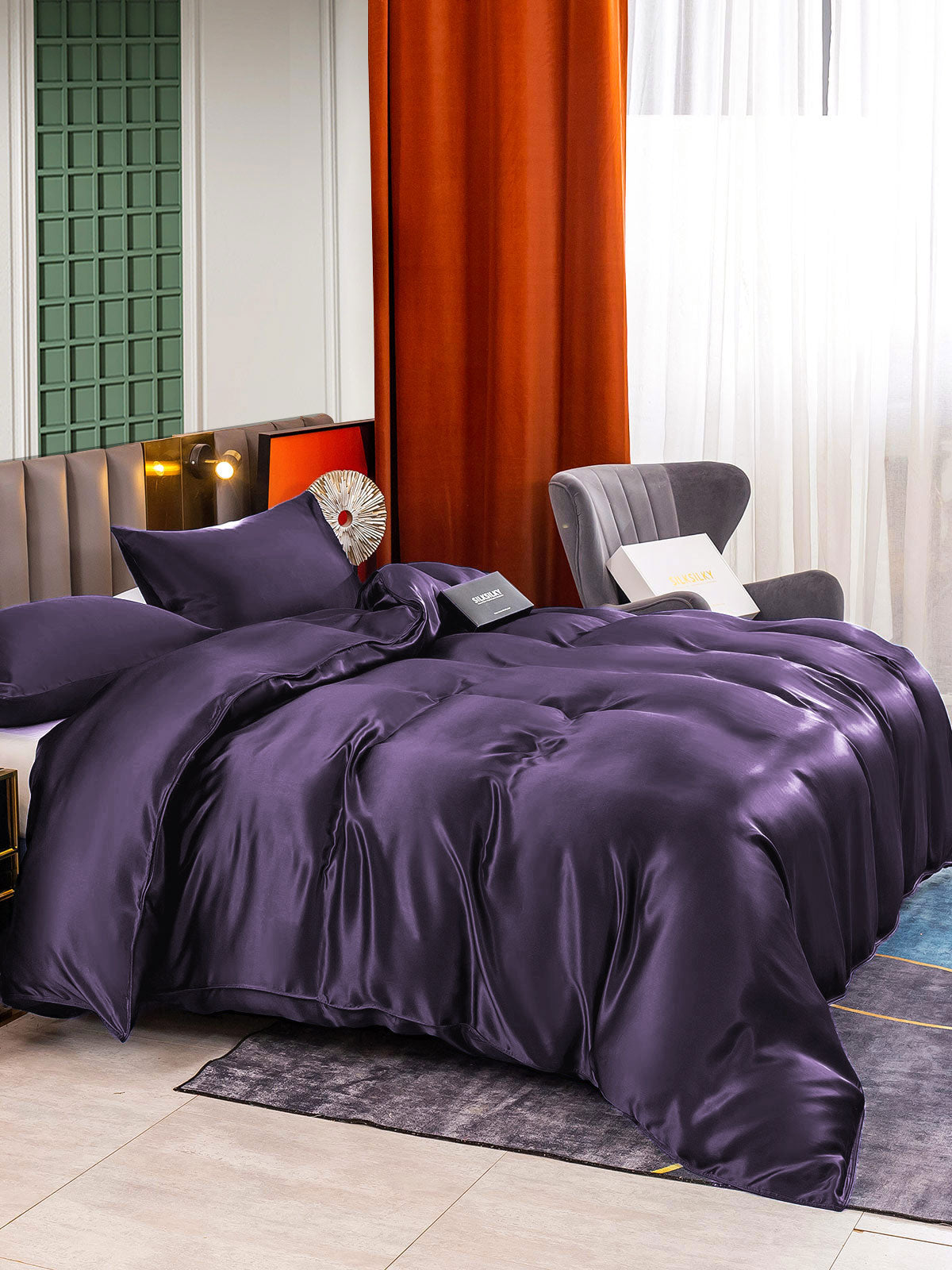 [Deep Purple] SilkSilky-CA 22Momme Pure Silk Bedding Set 003,