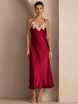 [Wine] SilkSilky-CA Spaghetti Strap V Neck Dress 006