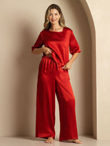 [Wine] SilkSilky-CA Half Sleeve Round Neck Women's Pajamas 007