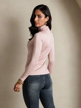 [Coral Pink] SilkSilky-CA Silk Jersey Long Sleeve Turtle Neck Women's T-Shirt 002