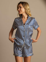 [Dark Blue] SilkSilky-CA Pure Silk Notch Collar Women's Pajamas 004,