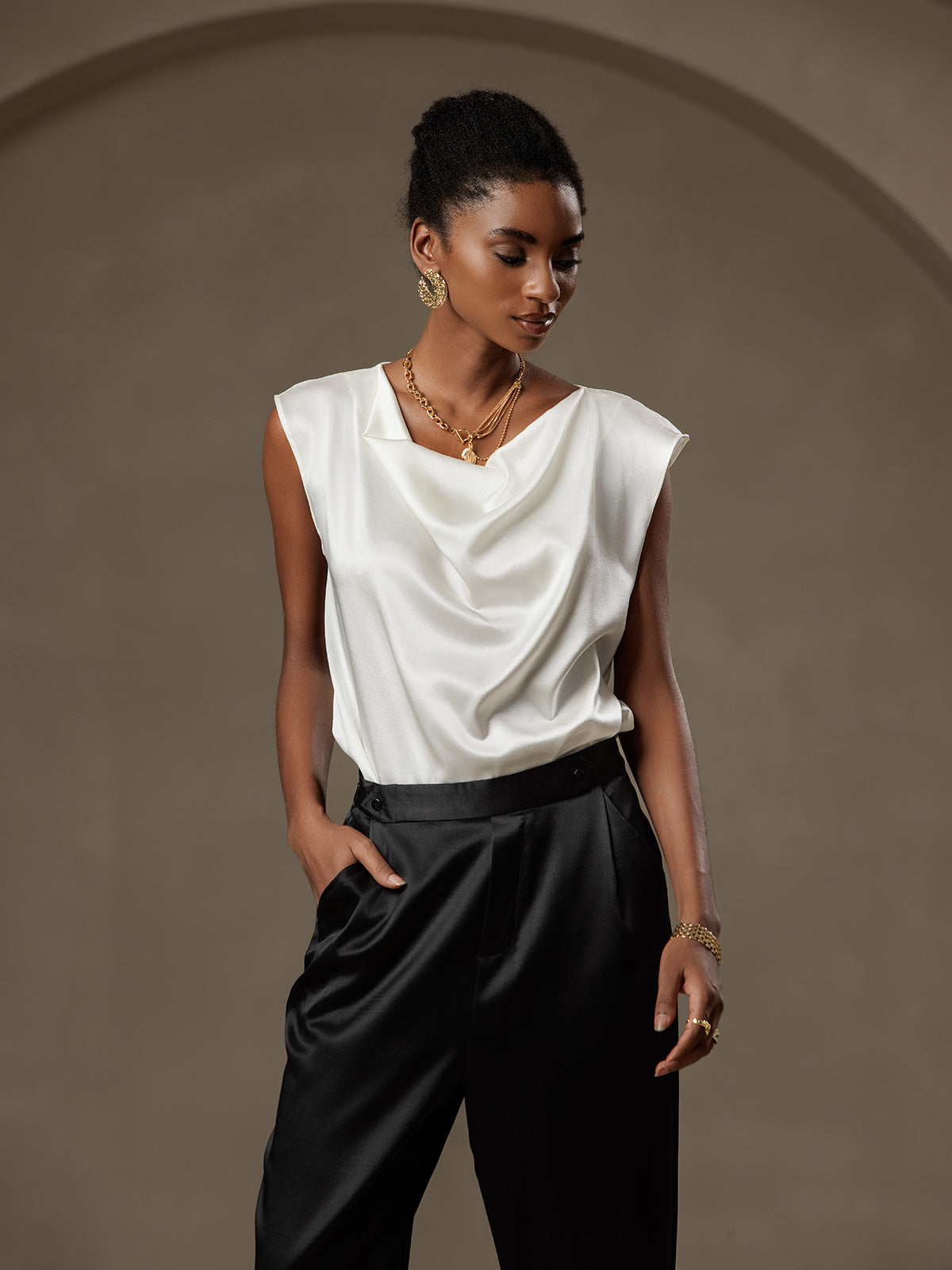 [Black] SilkSilky-CA 19Momme Silk Womens Pants 004