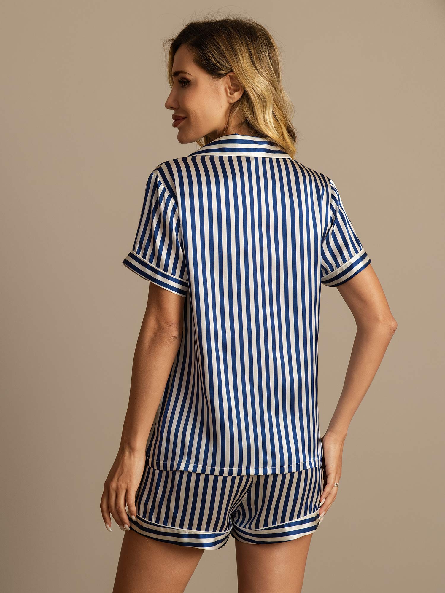 [Dark Blue] SilkSilky-CA Pure Silk Notch Collar Women's Pajamas 002,