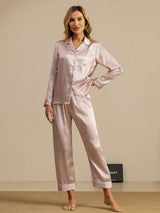 [Pink Heart Geo] SilkSilky-CA Short Sleeve Lapel Collar Women's Pajamas 001