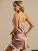 [Pale Mauve] SilkSilky-CA Spaghetti Strap V Neck Nightgown 002