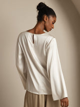 [White] SilkSilky-CA Long Sleeve Boat Neck Blouse 002