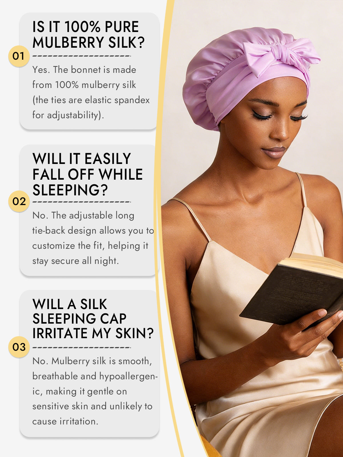 [Lavender] SilkSilky-CA Pure Silk Sleep Cap 006