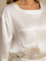 [White] SilkSilky-CA Short Sleeve Round Neck Women's Pajamas 004