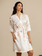 [White] SilkSilky-CA 3/4 Sleeve Women's Robe 001