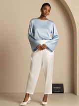 [Grayish Blue] SilkSilky-CA Long Sleeve Boat Neck Blouse 008